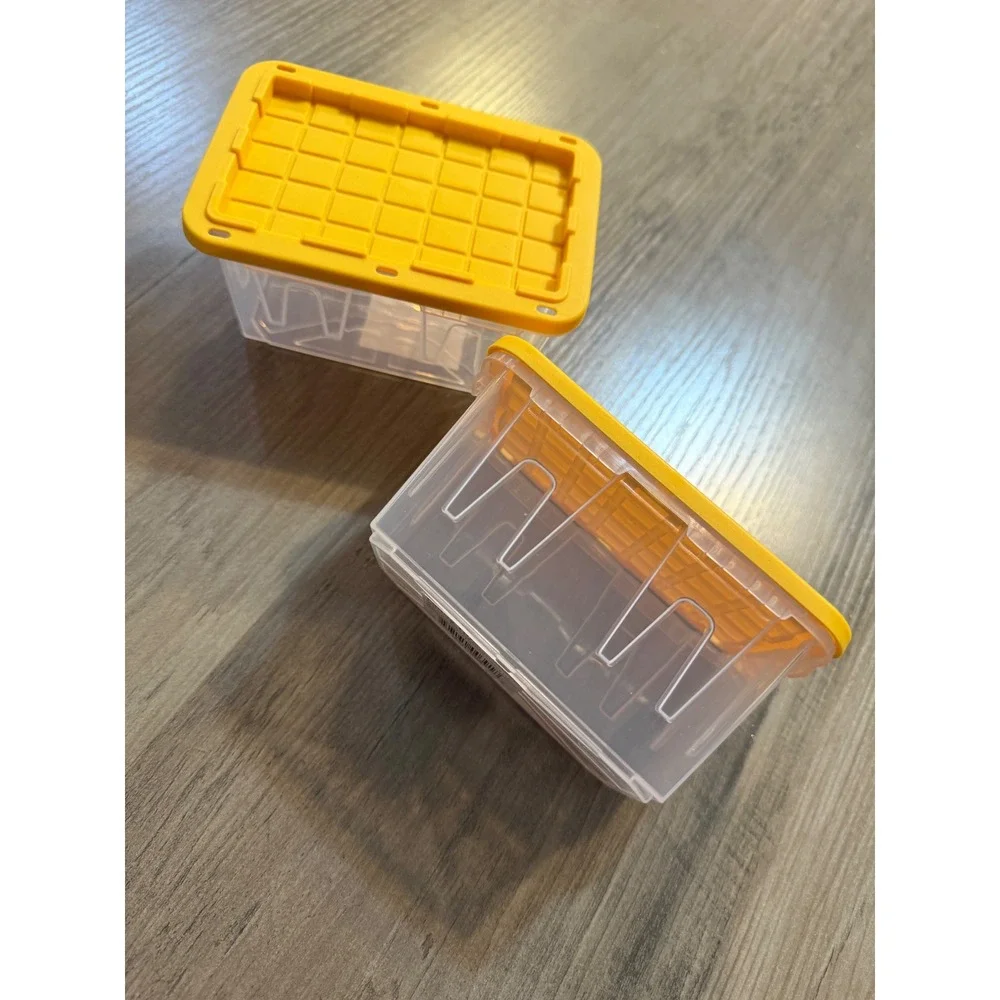 Lowe's Teeny Tote Small Storage Bins 2pk Yellow Lid Clear Plastic Organizer